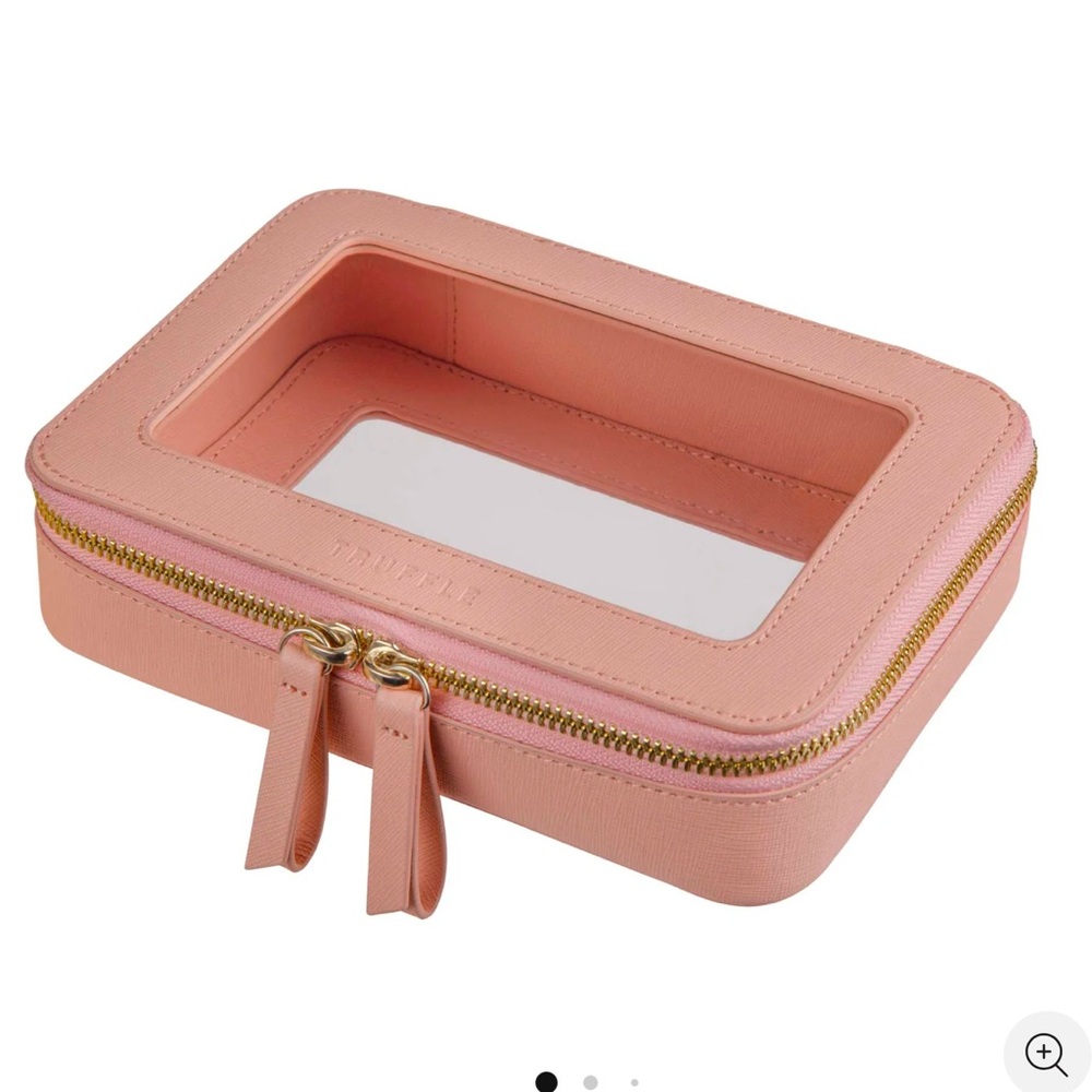 Truffle clarity jet set cosmetic case blush pink leather